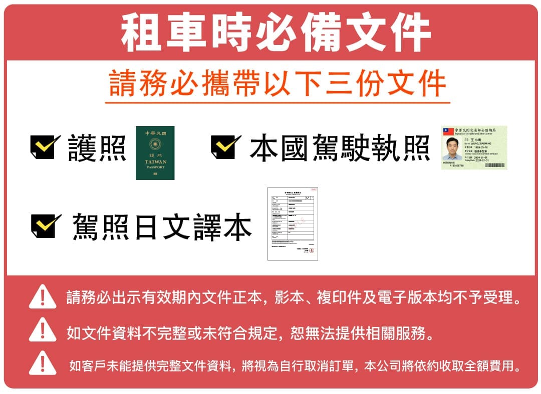 台灣旅客必須攜帶「駕照＋日文譯本」才能在日本開車